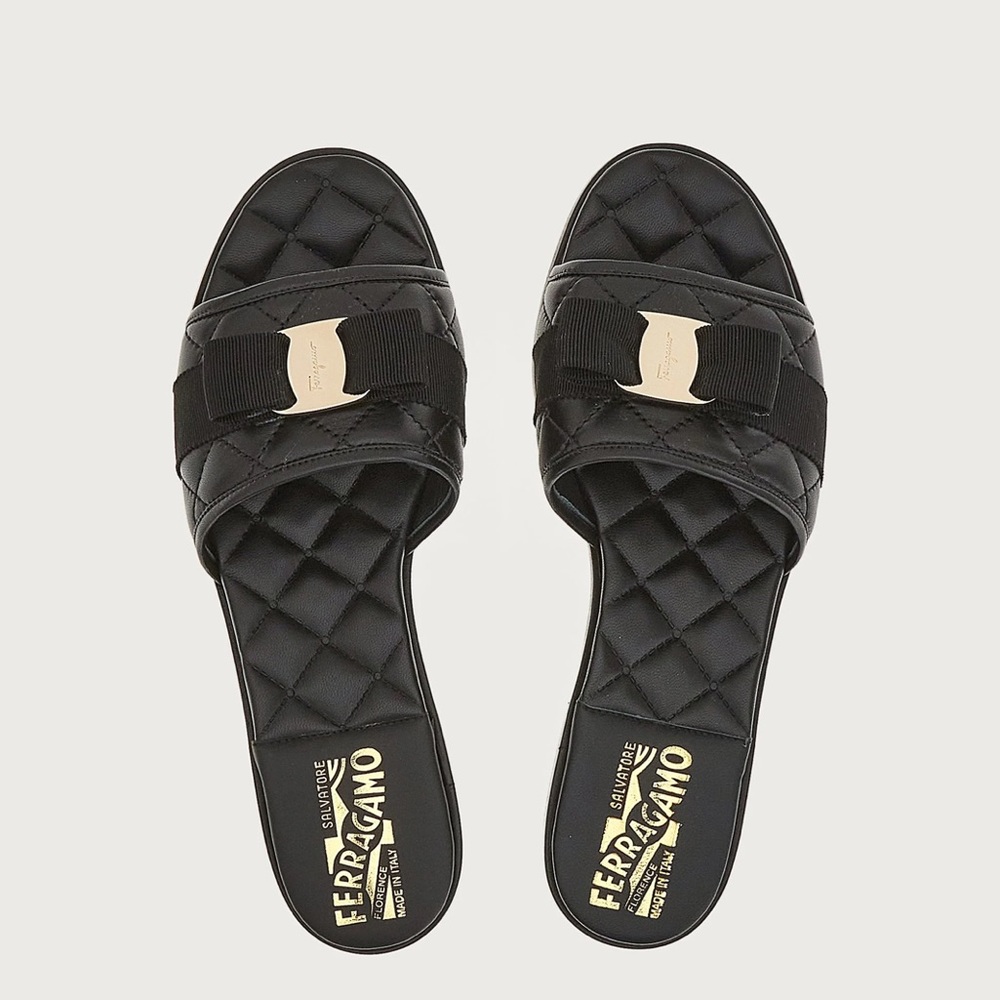 Salvatore Ferragamo Vara Bow Quilted Lambskin Sandal